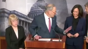 Chuck Schumer scolds Kamala Harris for laughing with Sherrod Brown at impeachment presser, goes viral