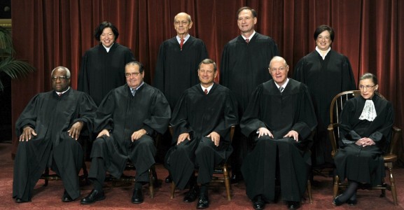 February 13, 2016 -(FIle Photo) - Supreme Court Justice Antonin Scalia has died at the age of 79. PICTURED: Oct. 8, 2010 - Washington, District of Columbia, United States of America - The Supreme Court Justices of the United States sit for a formal group photo in the East Conference Room of the Supreme Court in Washington on Friday, October 8, 2010. The Justices are (front row from left) Clarence Thomas, Antonin Scalia, John G. Roberts (Chief Justice), Anthony Kennedy, Ruth Bader Ginsburg; (back row from left) Sonia Sotomayor, Stephen Breyer, Sameul Alito and Elena Kagan, the newest member of the Court. (Credit Image: © Roger L. Wollenberg/Pool/CNP via ZUMA Wire)