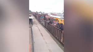 Video shows train filled with migrants heading toward US southern border from Mexico