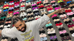 Drake flaunts collection of bras thrown on stage during his It’s All a Blur tour