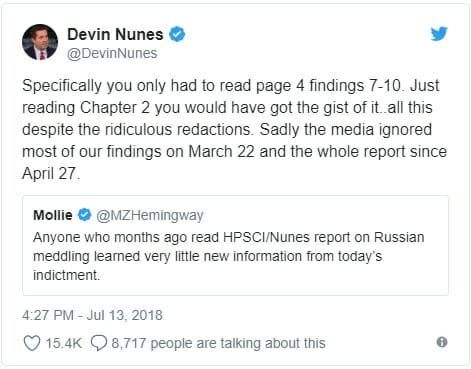 House Intel Chair Devin Nunes: Mueller Indictment Left Out Russians Also Targeted Republicans (VIDEO)